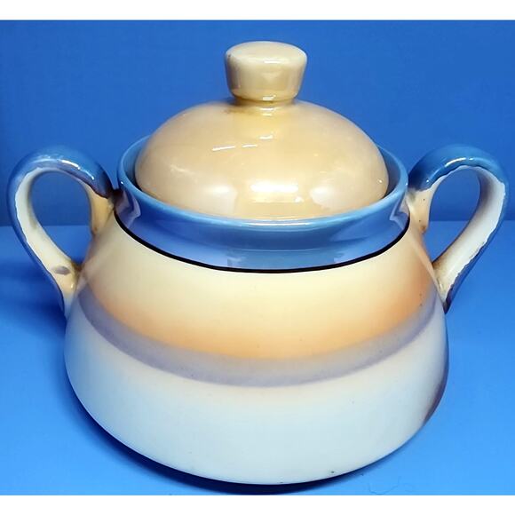 Vintage Lusterware Hand Painted Sugar Bowl Japan Water W/ Tree & Cabin See Pic - Picture 4 of 14